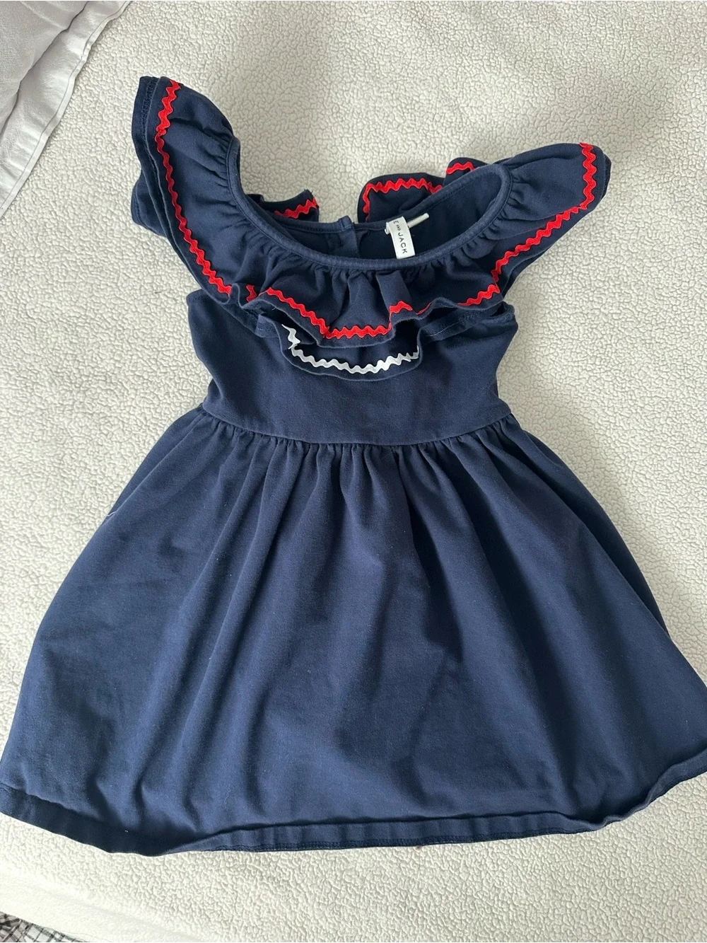 JANIE & JACK Girls Navy Ruffle Dress with Red Trim